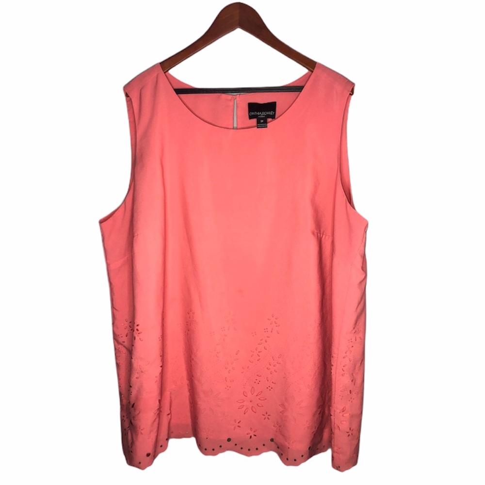 Cynthia Rowley Women Plus Salmon Cutout Blouse